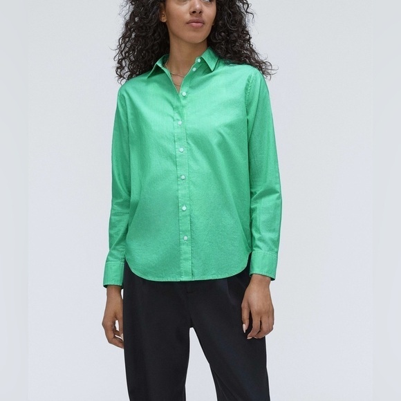 NWT Everlane Mint Pinstriped The Silky Cotton Relaxed Shirt, Oversized, Size 0 - Picture 3 of 14
